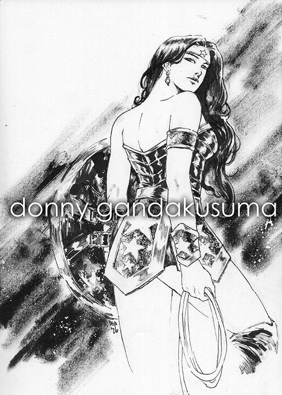 Wonder Woman original comic art for sale — hand-drawn ink illustration by Donny Gandakusuma
